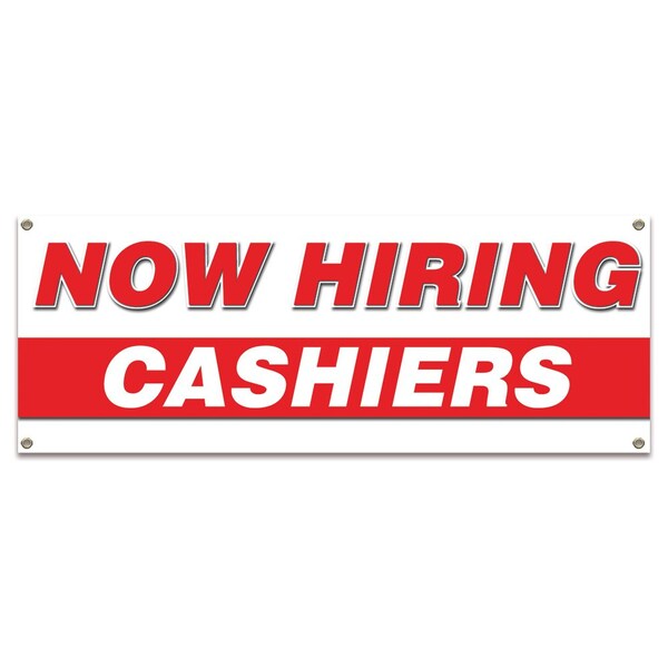 Now Hiring Cashiers Banner Apply Inside Accepting Application Single Sided